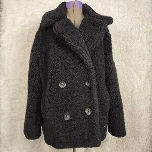 Free People Sherpa Fleece Teddy Oversized Coat Black Size S
